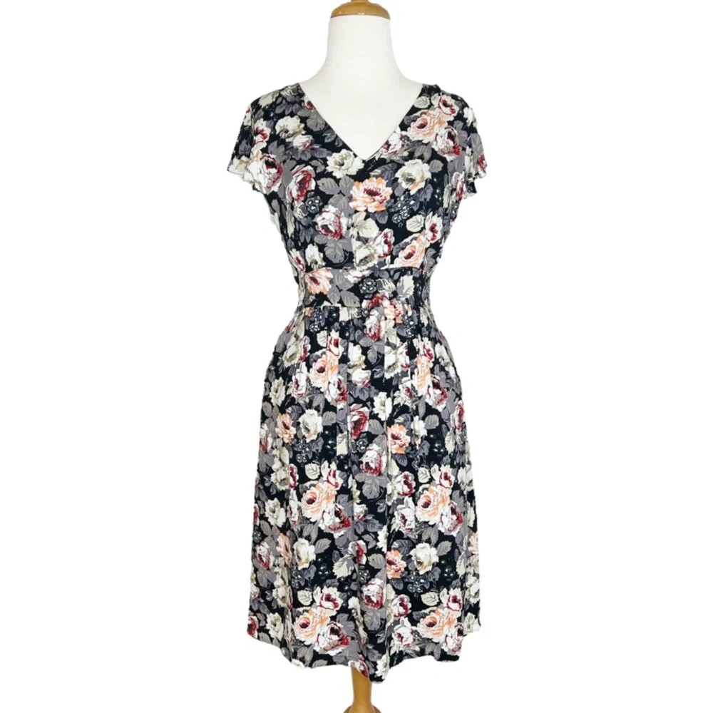 Modcloth Frock Shop Floral Roses Dress Large - Picture 2 of 10